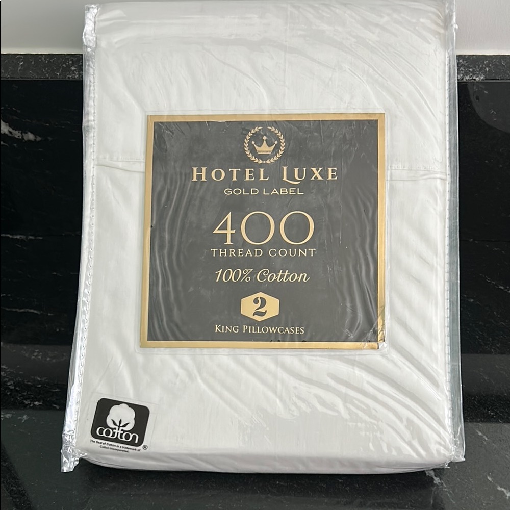 Hotel Luxe Gold Label White King Pillowcases 100% Cotton